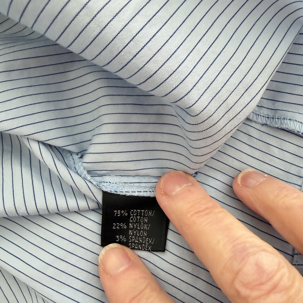Lafayette 148 New York Striped Button Up Shirt Womens 12 Blue Stretch Office - Picture 9 of 10